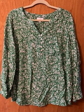 J. Jill Green Floral Button-Front Tunic